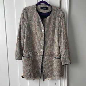 Zara Tweed Blazer Jacket in Beige with Coral Speckle